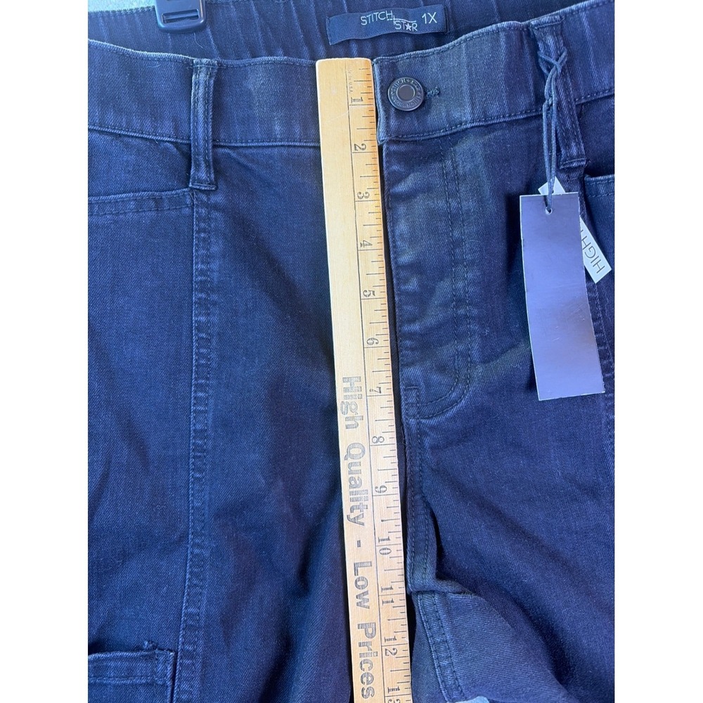 Stitch Star Seam Front Pants Women‎ 1X Black High Rise Utility Denim Stretch NEW - Picture 7 of 9